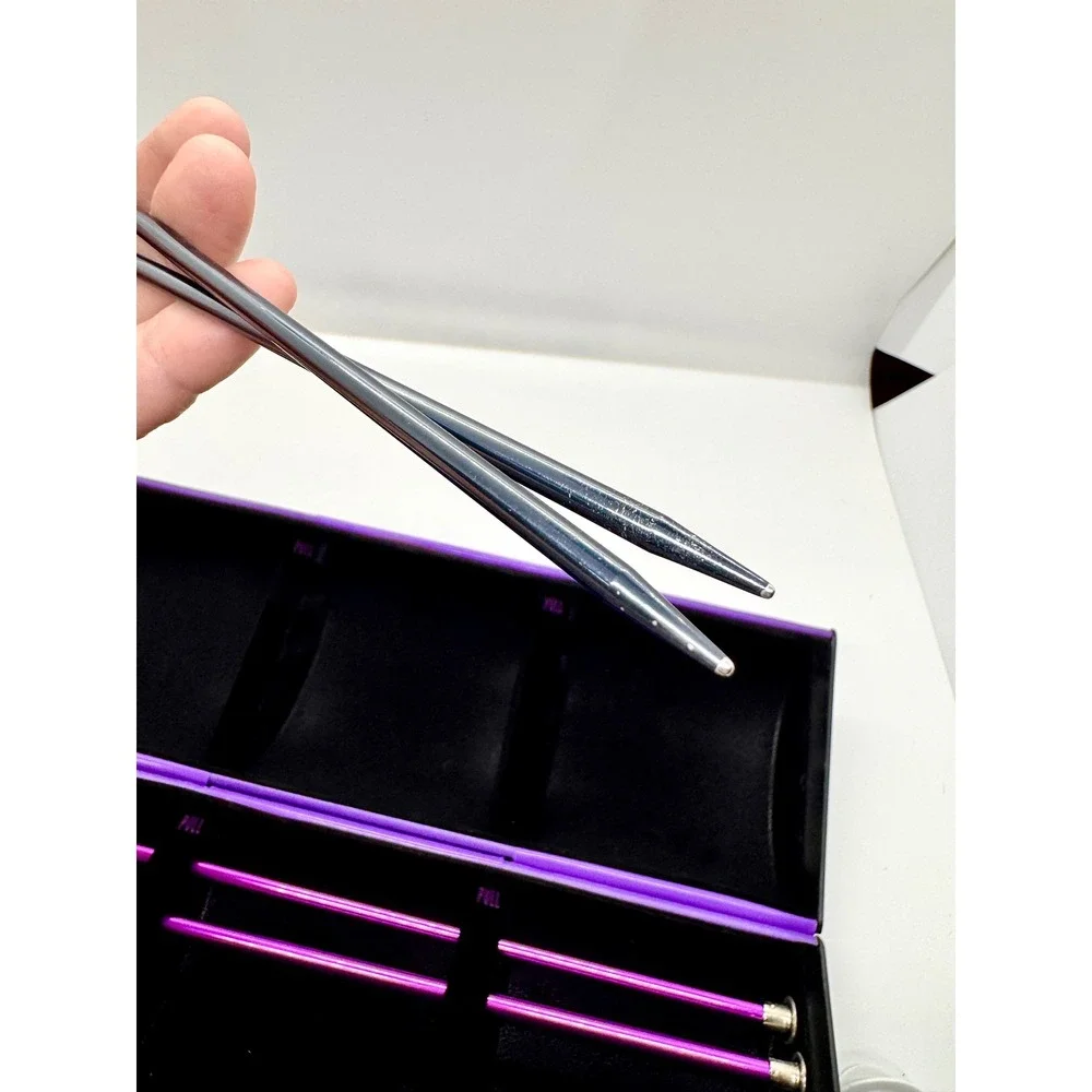 Boye Knitting Needles Set Size 8 and 9 Aluminum‎ with Purple KnitCare Case USA